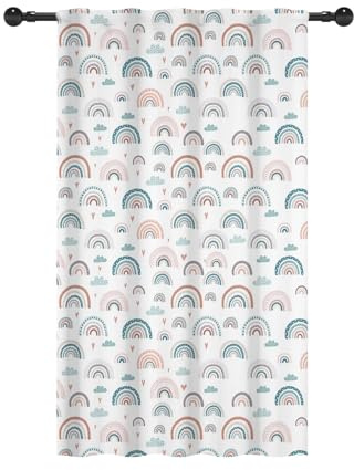 YONGFOTO 107x160cm Regenbogen Lichtfiltervorhänge für Kinderzimmer Boho Himmel mit Pastellwolken Herz Raumverdunkelung Stangentasche Fensterbehandlungen für Kindergarten 1 Panel