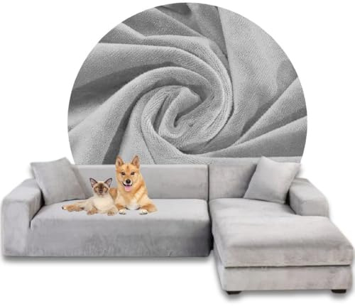 Domidekor Sofa Überzug L-Form – Elastischer Samt Couchbezug, Weich und Wasserdicht – Couch überzug fur 2/3 Sitzer, Sofaüberwurfe mit Anti-Rutsch-Schaumstoffe, Rechts
