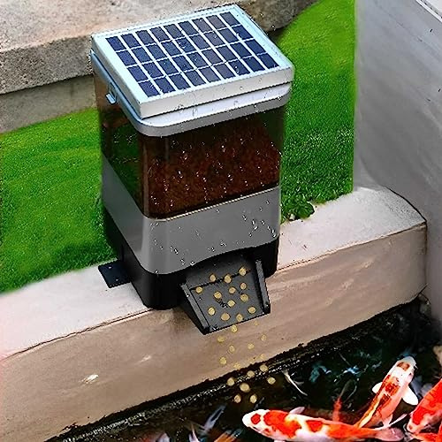 Automatic Fish Feeder, Intelligent Fish Food Dispenser with Timed Rationing, 10L Capacity Drum and LCD Display for Outdoor Ponds