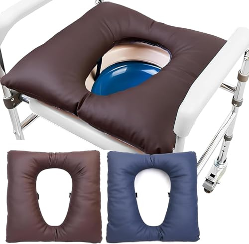 Anti-Dekubitus-Patienten-Kissen Mit Loch, PU Duschstuhl Sitzkissen Druckentlastungskissen Für Den Toilettensitz Waschbare Matte Für Toilettenstuhl Rollstühle Steibbe (Brown, 42*42*8CM)