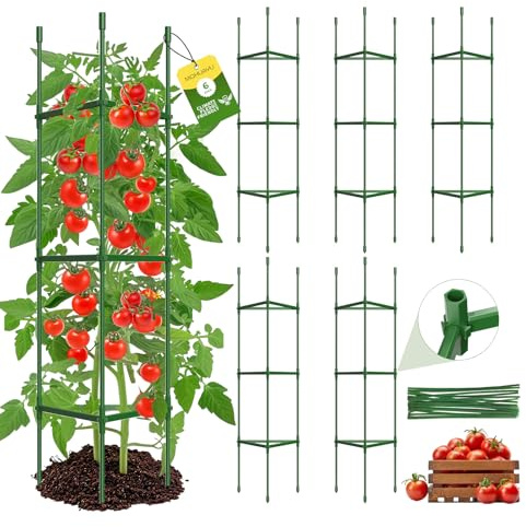 Lot de 6 Tuteurs Tomates jusqu'à 130 cm - Cage à Tomate Robuste avec Connecteurs Hexagonaux, Tuteur Tomate Cerise Réglable pour Potager et Jardin, Piquet Tomate pour Plantes Grimpantes et Roses