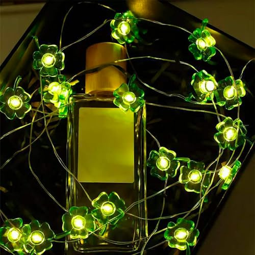 Kaleora LED Lichterkette Kleeblatt, 5M 50 LED Kleeblättern Draht Lichterketten Batteriebetrieben, Kleeblatt Lichterkette für Weihnachten, Irische, St. Patrick's Day, Valentinstag, Party Deko