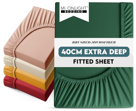 Moonlight Bedding King Size Fitted Sheets Bed Sheets 40CM Extra Deep Pocket | Emerald Bedsheets with Elasticated Corners, Soft Brushed Microfiber Fabric, Breathable, Shrinkage & Fade-Resistant