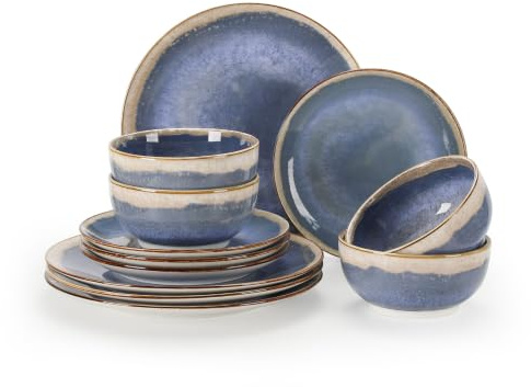 Sweejar Home 12 Pieces Ceramic Dinnerware Sets for 4, Gradient Glaze Plates and Bowls Set, Microwave & Dishwasher Safe, Stackable Dish Set, Scratch Resistant Dishware Sets, Purple