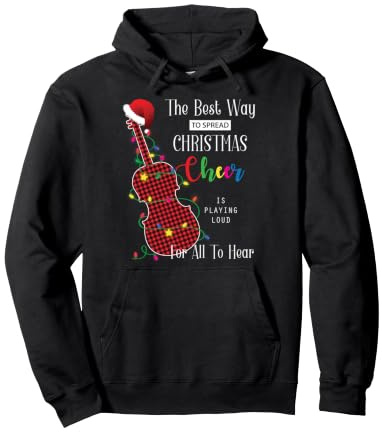 Red Buffalo Plaid Pigiama Violino Viola Amante Luci di Natale Felpa con Cappuccio