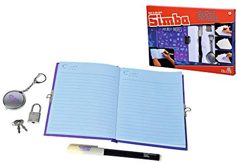 Simba 105954082 Secret Notes, Geheimes Tagebuch, mit magischem Stift, Schrift nur mit UV-Licht sichtbar, mit Schloss, Notizen, ab 6 Jahren 595 4082 Weiß 25 cm
