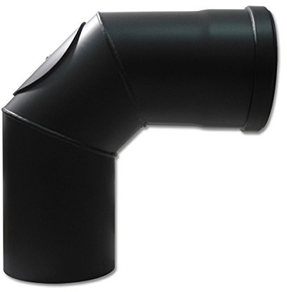 Pelletrohr Bogen 100 mm 90° Schwarz mit Tür Pellet Ofenrohr Knie