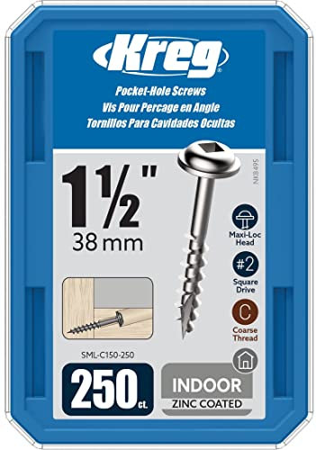 Kreg SML-C150-250 - Viti a testa bombata zincate con filettatura grossa, 3,8 cm, 250 pezzi