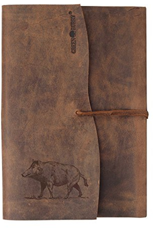 Greenburry Vintage Taschen-Organizer Notizbuch mit Wildschwein-Motiv Leder-Einband DINA5