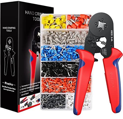 Preciva Pinza Crimpatrice per Capicorda da 0.25 a 10 mm² con 1200 Pezzi di Capicorda Elettrici da Crimpare, un Kit Completo per Elettricisti e un Set di Puntalini