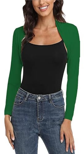 BODYWEAR LTD - Womens Plain Bolero Ruched Long Sleeve Open Front Cropped Cardigan Jacket Style Fashionable Stylish Sophisticated Comfortable & Versatile (Bottle Green, M/L)