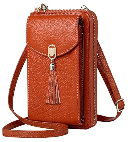 BTNEEU Sac Téléphone Portable Femme Portefeuille RFID Blocage Pochette Bandoulière Cuir Portefeuille Pochette Femme Petite Pochette Bandoulière avec Emplacement Pour Carte (Marron)