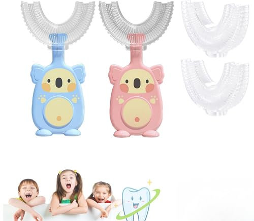 360 U-förmige Zahnbürste, für Kleinkinder, für Kinder im Alter von 2–6 und 2–4 und 4–7 und 6–8 Jahren, alle abgerundeten Zähne,rund, breit, 3 Seiten, Schaumstoff, manuell, für Jungen und Mädchen