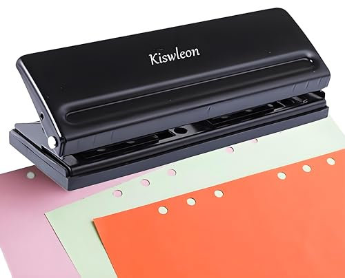 Kiswleon 6 Fach Locher Binder Puncher,Büro Binder Puncher für Verstellbare Abstände Metall Locher für A3 A4 A5 A6 B3 B3 B4 B5 B6 B7 Größe Sechs Ringbuch Planer,8 Blatt Stanzkapazität(Schwarz)