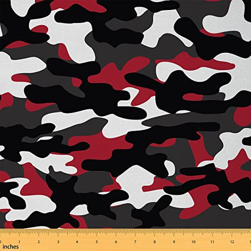 Camo Stoff für Jungen Meterware Armee Camouflage Polsterstoff für Kinder Schwarz Weiß Militär Innen Außenbereich abstrakte Kunst vorgeschnittener Stoff für Kleidung Quilten Nähen Rot 92 x 150 (HxB)