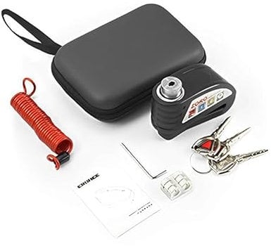 Bremsscheibenschloss Motorradschloss Alarm 130dB, Fahrrad Alarmanlage Schloss mit 1.5m Erinnerungskabel und Schlosstasche für 6mm Dick Bremsscheibe Motorrad Fahrrad Scooter