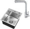 CECIPA Küchenspüle Edelstahl 40 X 45CM + Wasserhahn Küche Ausziehbar, Komplettset Spülbecken Eckig Einbauspüle Klein Spüle für 40 cm Unterschrank, Silber