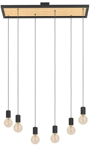 EGLO Pendelleuchte Esstisch Consett, 6-flammige Hängelampe für Wohnzimmer und Esszimmer, FSCM70HB, Esszimmerlampe aus Holz und Metall in schwarz, Lampe hängend mit E27 Fassung