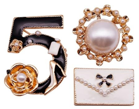 Designer Schmuck Brosche Pins, Mode Nummer 5 Kamelie Imitation Perle Broschen Set für Frauen Mädchen