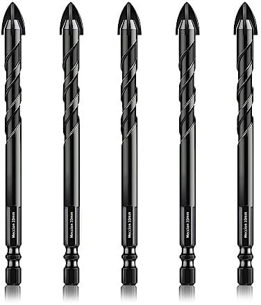 Meccion Fliesenbohrer 5tlg. 10mm Glasbohrer Professionell Kreuz Wolframkarbid Bohrer für Fliesen, Keramik, Mauerwerk, Glas, Kunststoff, Holz, Porzellan, Weichmetall