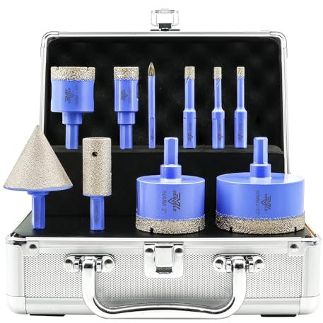 Set Punte Diamantate 10 Pezzi -6/6/8/20/35/50/65mm Sega a Tazza, 6mm Punta in Carburo,20mm Frese per Piastrelle, 50mm Punta per Smusso, Adatta per Piastrelle Porcellanato Ceramica Granito Marmo Dekton