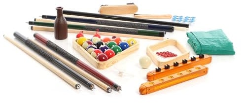 Wiltec Billard Zubehör Komplettset mit 4 Queues, 16 Billardkugeln, Dreieck, Wandhalterung und weiteren Accessoires Pool Billard Kelly Pool Set