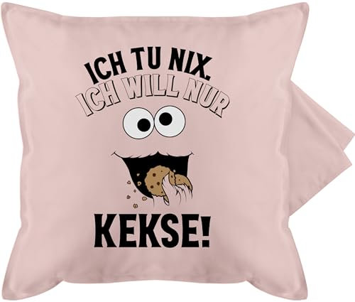 Kissenbezug - Karneval & Fasching Kissen - Ich tu nix Ich will nur Kekse - Keksmonster - 50 x 50 cm - Hellrosa - fasching- keks carnevale krümel karnevals cookie faschings monster verkleidet