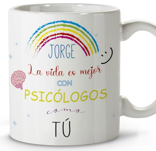 LolaPix Detalles compañeros de trabajo. Tazas personalizadas con nombre. Tazas originales para regalar. Regalos psicologos. Taza cerámica 330 ml.