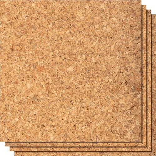 Go4Cork Lot de 4 grands panneaux en liège autocollants, carrés, 50 x 50 cm, carreaux de liège écologiques, utilisation polyvalente, pour le bricolage, la maison, l'ordre, le bureau, antidérapants et