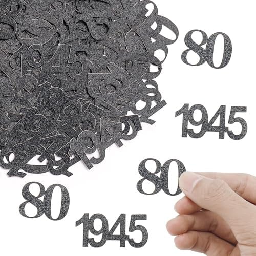ALEGRE Glitzer Konfetti 80. Geburtstag Deko Groß 3,4-5cm, 100 Stk Mann Frau, Tischdeko, 1945 Streudeko 80er, Schwarz, 80 Jahre