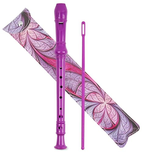 Mtzmy Blockflöte für Anfänger Sopran Deutsche Griffweise, 8-Loch Flöte für Erwachsene, Recorder mit Etui,Reinigungsstift und Bedienungsanleitung(2-Lila Fraktalblume)