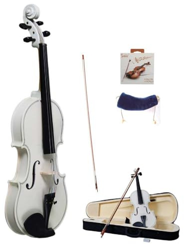 Bonnlo Violinenset in 4/4-Größe für Anfänger/Erwachsene/Kinder, Geige mit Etui, Bogensehne, Gefederte Schulterstütze, Kolophonium, Weiß