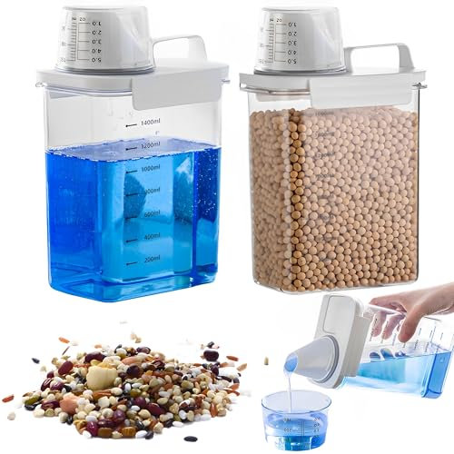 MZSX 2pcs Washing Powder Storage Container, 1800ml Laundry Detergent Dispenser with Measuring Cup, Dosing Aid for Laundry Detergent, laundry detergent dispenser detergent container