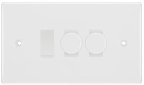 BG White Moulded 3 Gang Light Switch 2x Trailing Edge LED Dimmer 1x 2 Way Custom Switch