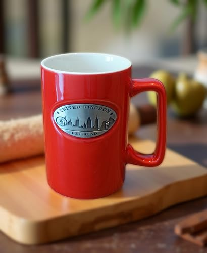 Red London Souvenir Mug – Ceramic UK Tea & Coffee Cup with British Landmark Badge – Great Gift