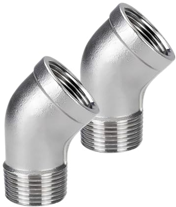 2 Stück 45-Grad Rohrverschraubung, Edelstahl 45 grad bogen 1/2 IG x AG | 1/2 Zoll Winkelverschraubung, 45° bogen Verbindungsstück, 45° Winkelverbinder, DN15 Rohrwinkel für Trinkwasser