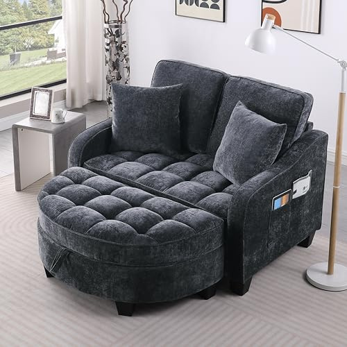 ERYE Chenille Tufted Loveseat Sofa and Ottoman Set