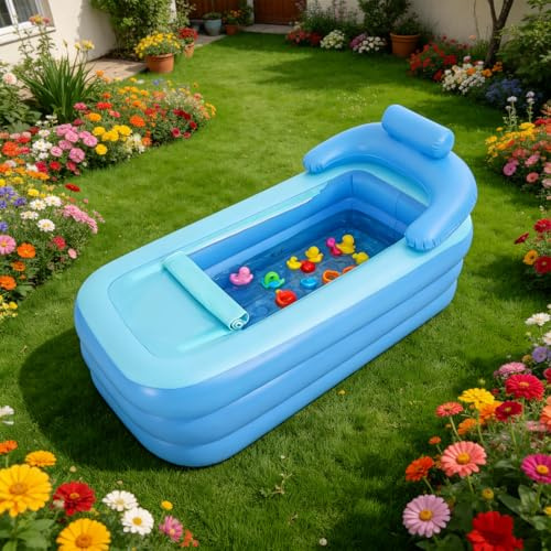 Aufblasbare Badewanne für Erwachsene, Faltbare Badewanne mit Luftboden für Komfort, Planschbecken für Kinder und Erwachsene,