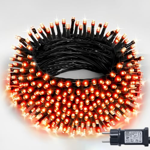 JMEXSUSS Halloween Lichterkette Außen Innen, 20M 200er Orange Lichterketten | 200 orange LEDs Lichterkette Stecker mit Timer, IP44, für Herbst Garten Halloween Gruselige Dekorationen Außen Innen