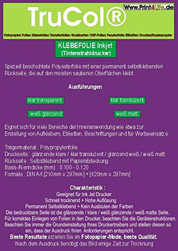 25x A4 Weiss Matte opake Selbstklebefolie für Ink Jet Drucker! Beschichtete Kunststofffolie für Tintenstrahldrucker für Innenanwendungen Aufklebern Etiketten Beschriftungen Werbezwecke
