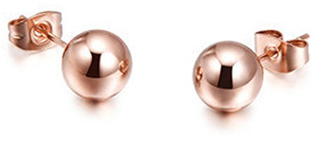 findout Ladies 14K Rose Gold Plated Titanium Steel Round Bean Heart Star Eearrings, For Women Girls (6mm ball)