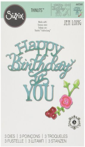 Sizzix, Thinlits Stanzschablonen-Set 660368, Happy Birthday To You Phrase von Jen Long, 3 Stück, Einheitsgröße