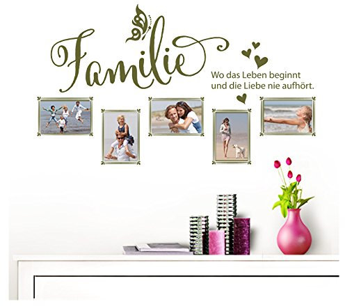 Grandora Wandtattoo Familie - Fotorahmen selbstklebend I olivgrün (BxH) 84 x 49 cm I Aufkleber Sprüche für Wohnzimmer Modern Wandaufkleber W5000