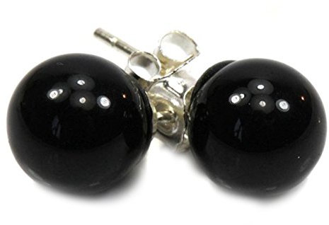 Turmalin schwarz Schörl Edelstein Kugel Ohrstecker