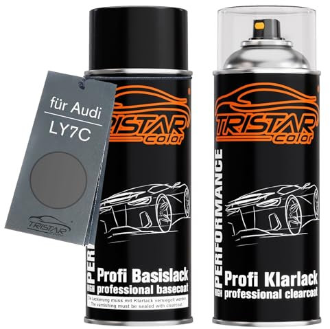 TRISTARcolor Autolack Spraydosen Set für Audi LY7C Nardograu Basislack Klarlack Sprühdose 400ml