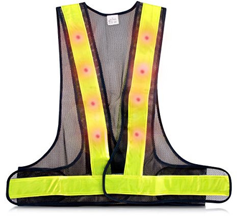 kwmobile LED Warnweste Reflektor Sicherheitsweste - Security Weste mit 16 roten LED Lampen - Reflektierende Streifen Warnweste für z.B. Joggen Reiten