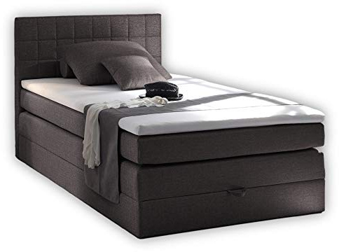 Stella Trading HAWAII 3 Boxspringbett 140x200 mit Bettkasten, Anthrazit 2 - Bequemes Bett mit 7-Zonen-Federkern Matratze H2-H3 und thermoelastischem Visco Topper - 141 x 107 x 209 cm (B/H/T)