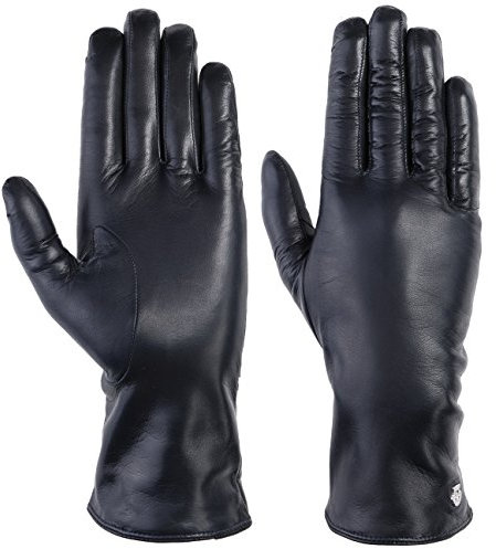 Roeckl Edelklassiker Leder Damenhandschuhe Winterhandschuhe Fingerhandschuhe (7 1/2 HS - dunkelblau)