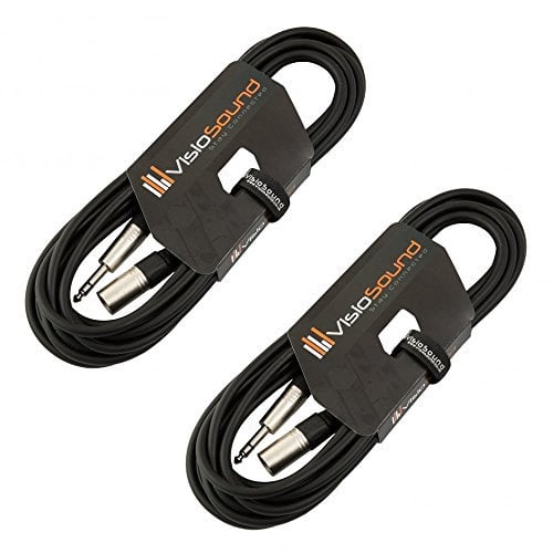 2 x Male XLR to 6.35mm Stereo Jack Lead/Balanced Signal Patch Cable / 2 Pack 6m Black/Black