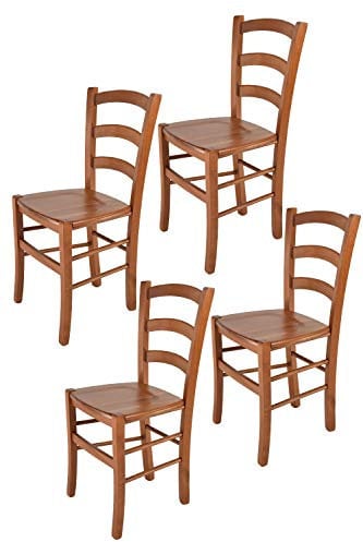 t m c s Tommychairs - 4er Set Stühle Venice für Küche und Esszimmer, robuste Struktur aus lackiertem Buchenholz im Farbton Kirschholz und Sitzfläche aus Holz